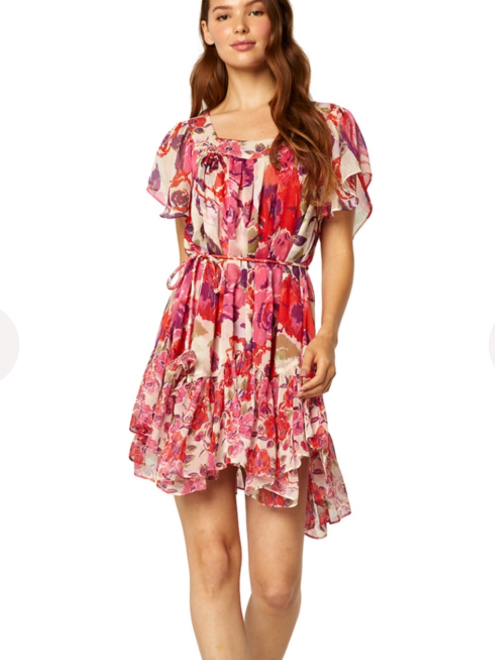 MISA Los Angeles Kasey Mini Dress Flutter Sleeves Floral Print SZ XS EUC
